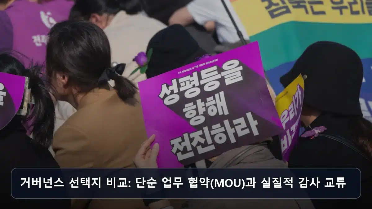 거버넌스 선택지 비교: 단순 업무 협약(MOU)과 실질적 감사 교류 관련 이미지
