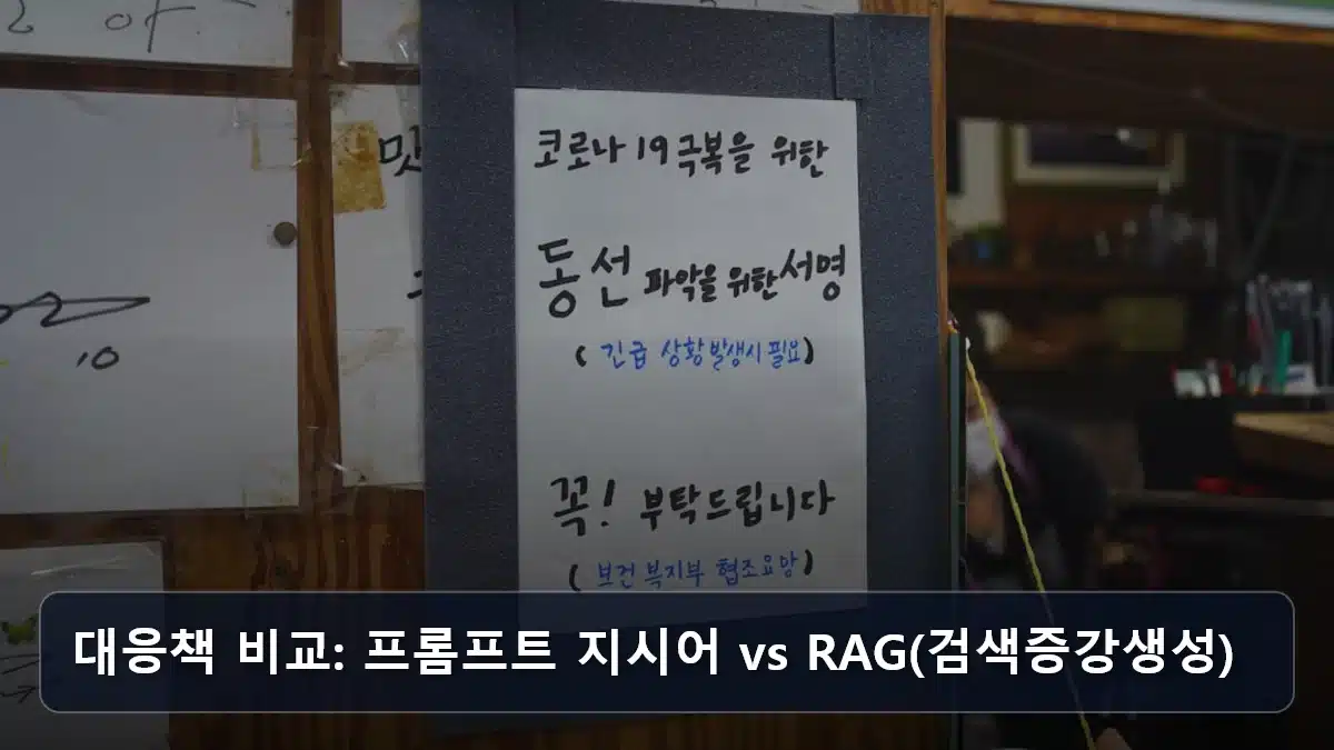대응책 비교: 프롬프트 지시어 vs RAG(검색증강생성) 관련 이미지